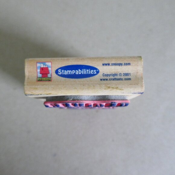 vintage 2001 Snoopy laughing w/Woodstock rubber stamp wood Stampabilities GR1038 - Picture 3 of 3